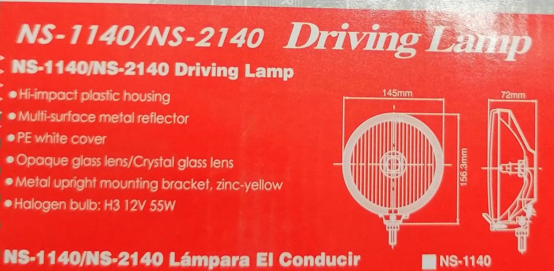 Farol de longo alcance redondo branco com lâmpada 12V H3 – 150mm