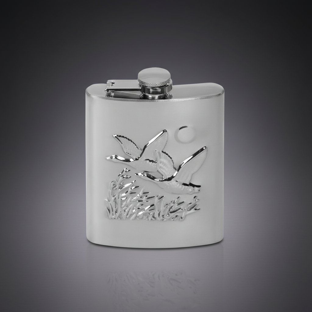 Metal Hip Flask with Engraved Wild Duck Design – 240 ml
