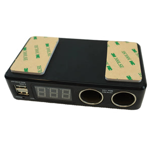 Dual Car Cigarette Lighter Splitter with 2 USB Ports & Voltmeter