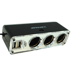 3-Socket Car Cigarette Lighter Adapter with 2 USB Ports