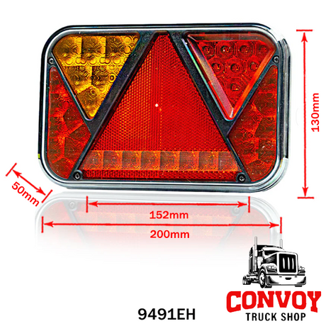 LED Rear Light with 5 Functions and Triangle Reflector, 12V
