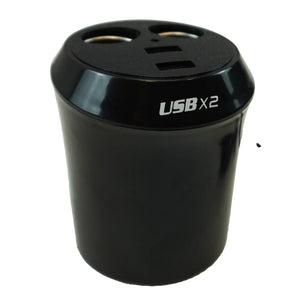 Dual Car Cigarette Lighter Splitter with 2 USB Ports for Cup Holder