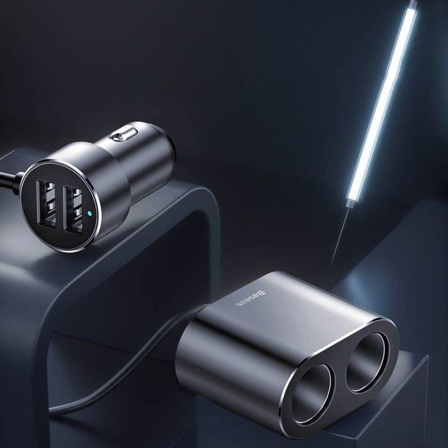 Baseus One to Two Car Charger (80W + 2x USB 3.1A) - Black