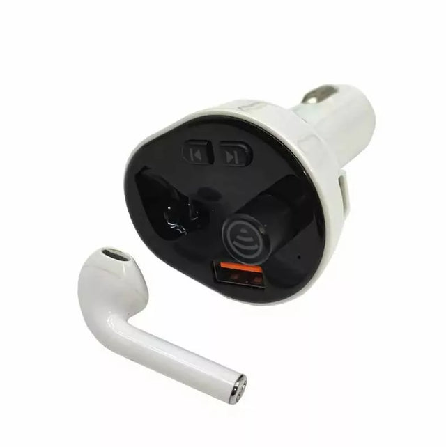 Car Charger & Bluetooth FM Transmitter with Wireless Earbud